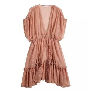 Lauren Conrad Duster Pink Silver Swiss Dot Sheer Fairy Kimono Duster One Size